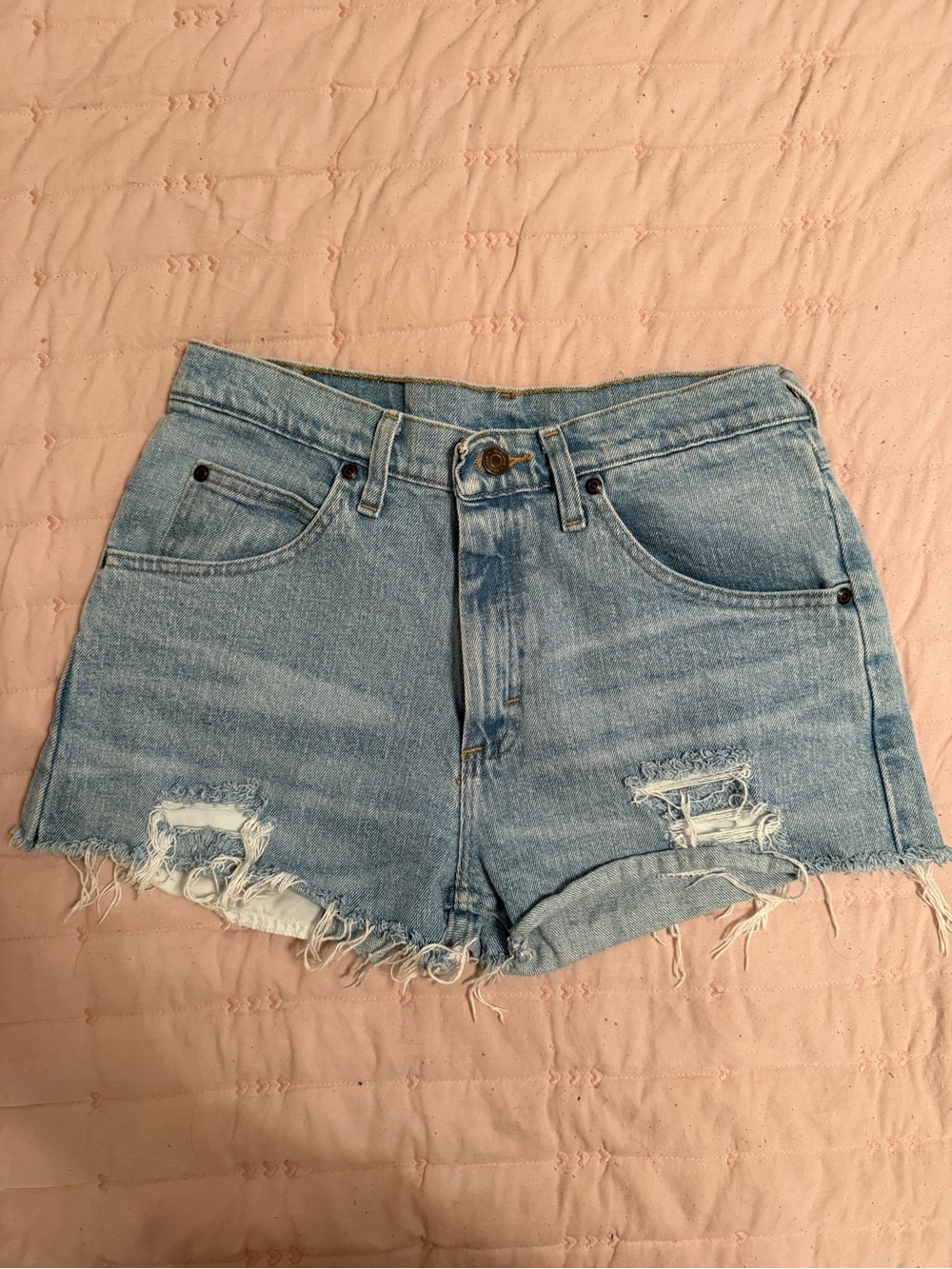 Wrangler Light Blue Distressed Jean Shorts - Women